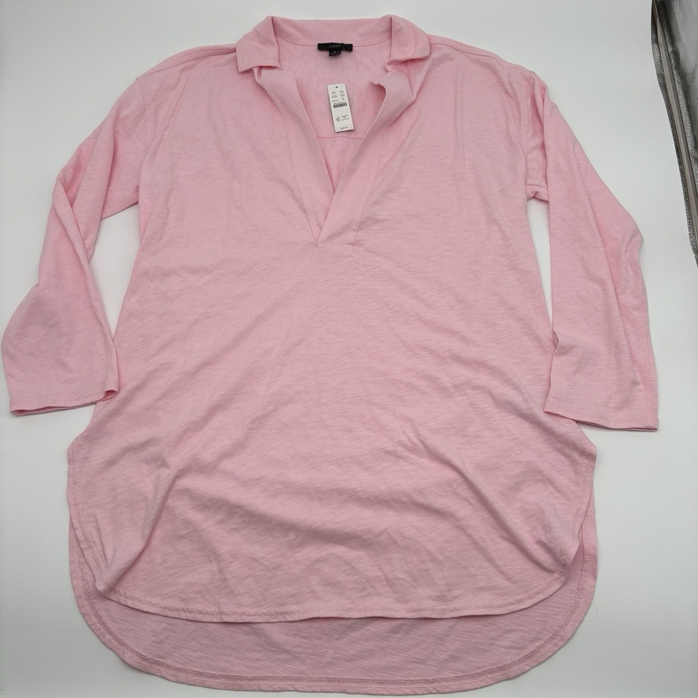 NWT J.Crew Slub Cotton V-Neck Tunic Dress Swim Cover Up Fresh Bouquet‎ Pink M